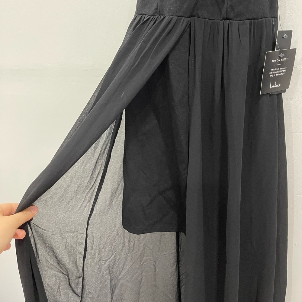 Lulu’s My Beloved Halter Black Lace Maxi Dress Front Slit Overlay Skirt X-Small - Picture 7 of 10